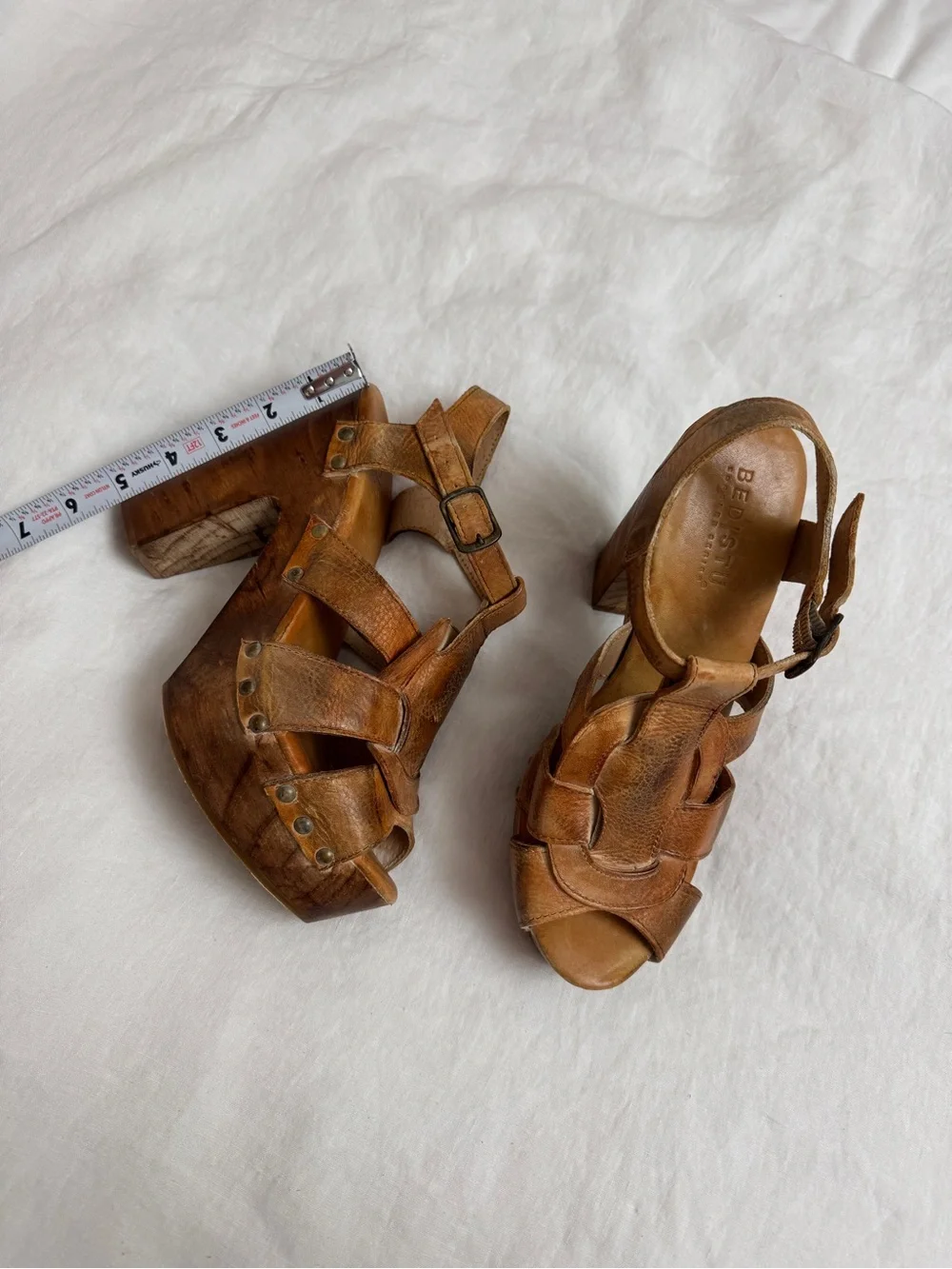 Bed|Stu Leather Wooden Platform Clog Heels Sandals Size 10 Y2K Boho Festival